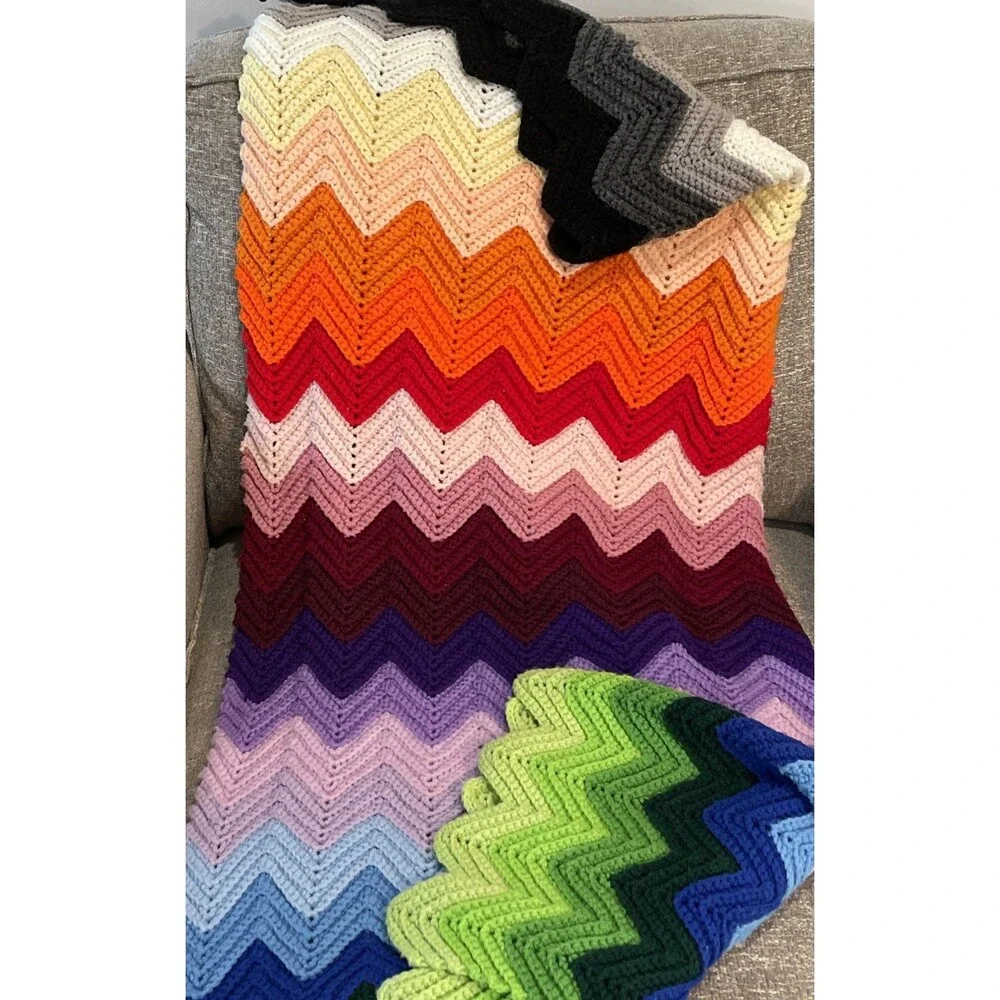 Crocheted Blanket Handmade Throw Blanket Multicolor Lap Blanket 56 x 38